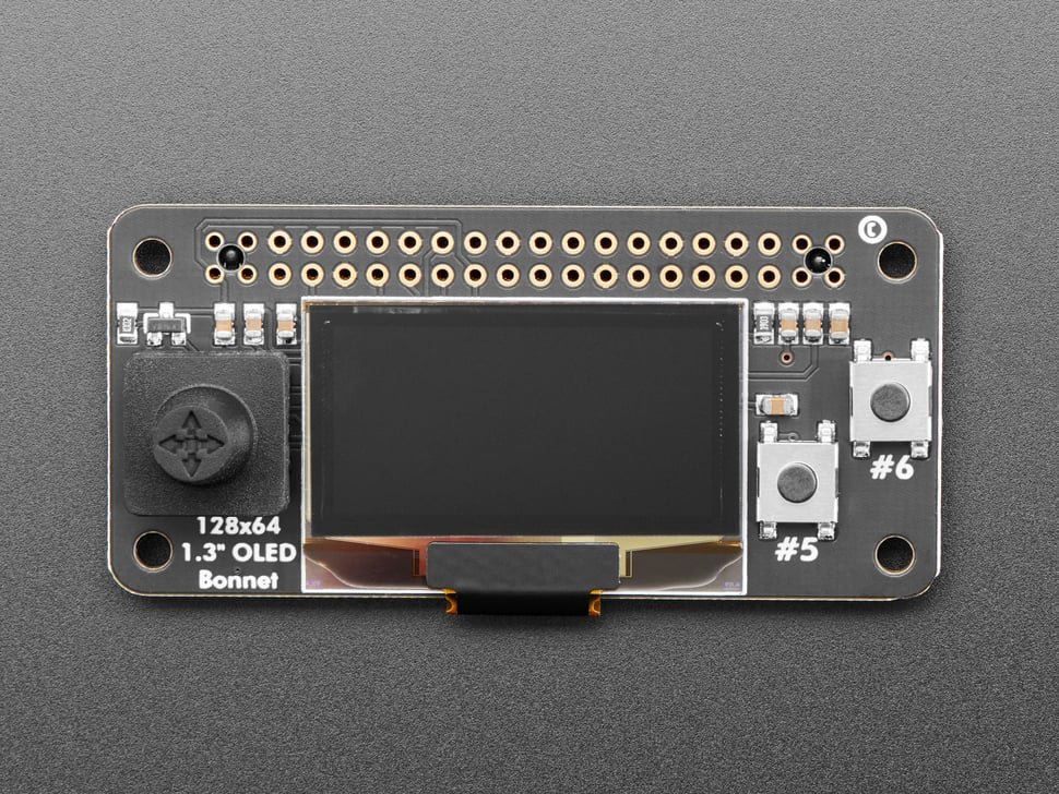 Figure 3 — The readout for a homebrew CW trainer: a 128×64 OLED bonnet on a Raspberry Pi. A microcontroller or Pi listens to Morse, decodes it against a dit/dah timing threshold, and prints it here. (Adafruit…